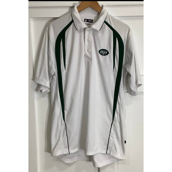NFL Polo Shirt Men's Size M White Green NY Jets 100% Polyester Team Apparel - Picture 11 of 11